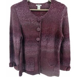 Laura Ashley Women’s XL Purple Knit Cardigan Button Front Pockets Wool Blend